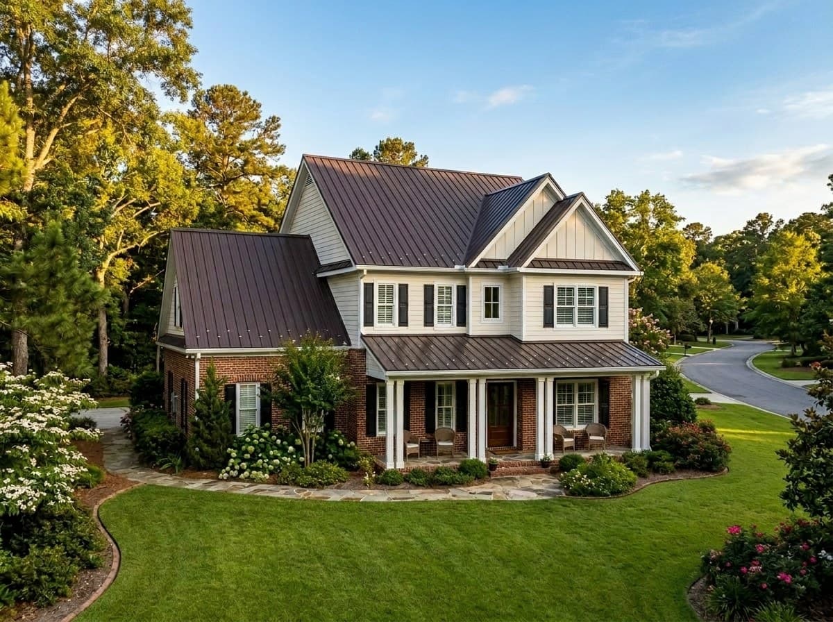 Dark Brown metal roof on a Carolina home