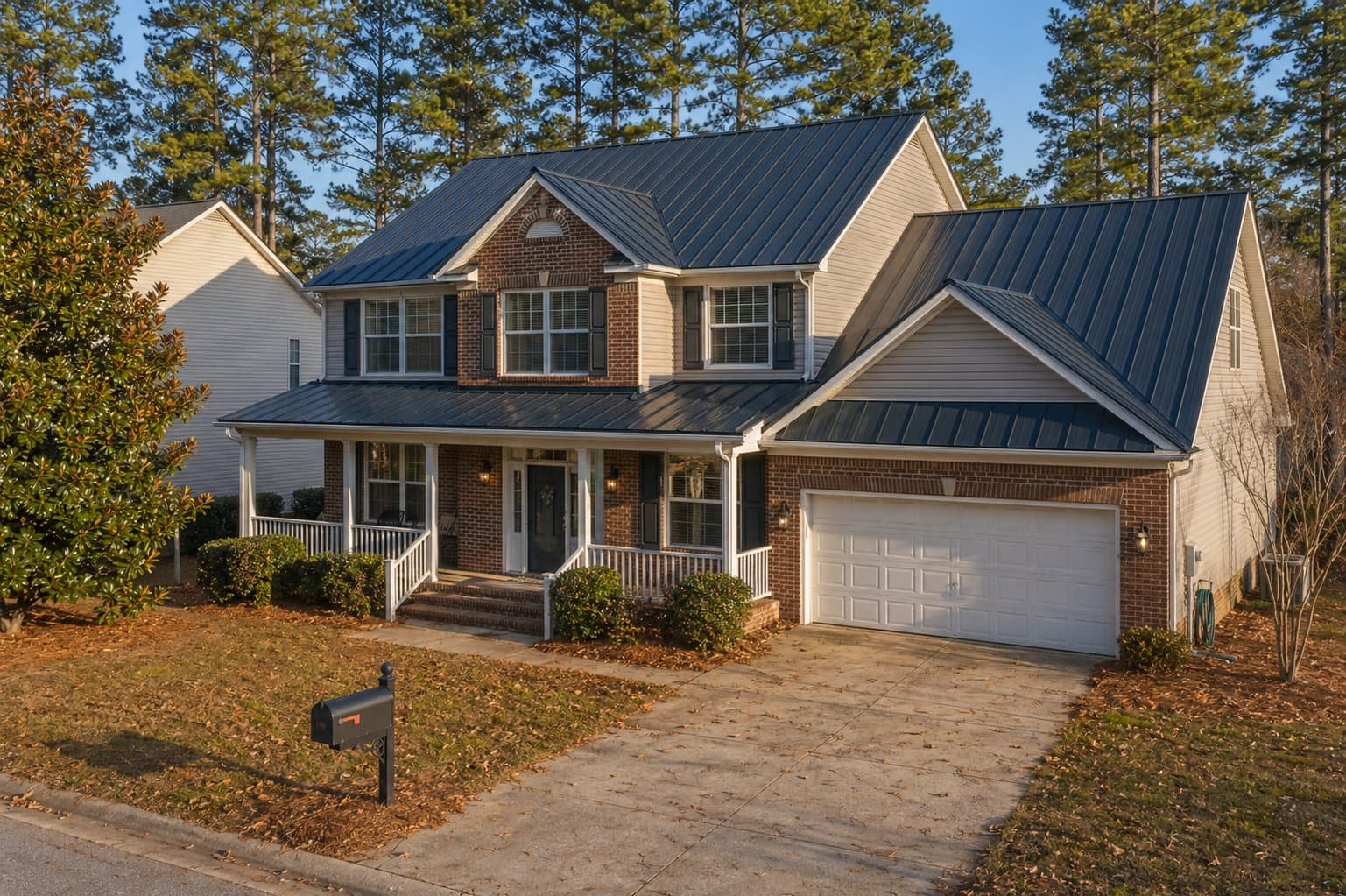 Gallery blue standing seam metal roof on a Carolina home